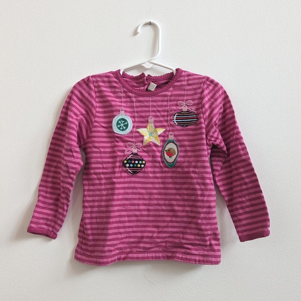 Jojo Maman Bebe Shirt Girls Sz 2-3Y Pink Christmas Ornaments